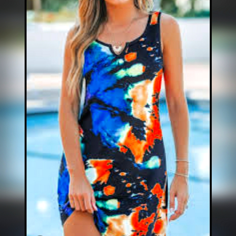 Colorful Tie-Dye Dress Super Thin But Not See Thru Slip Dress Beach CoverUp